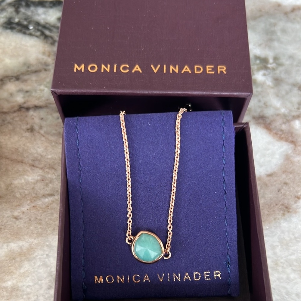 Monica Vinader Siren Fine Chain Bracelet 18ct Rose Gold Vermeil & Amazonite